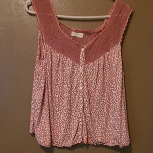 Lucky Brand Pink Sleeveless Blouse with Bib Collar